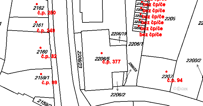 Choceňské Předměstí 377, Vysoké Mýto na parcele st. 2206/5 v KÚ Vysoké Mýto, Katastrální mapa