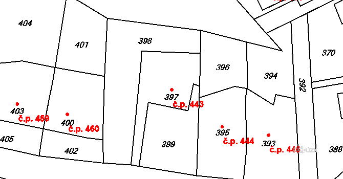 Libčice nad Vltavou 443 na parcele st. 397 v KÚ Letky, Katastrální mapa