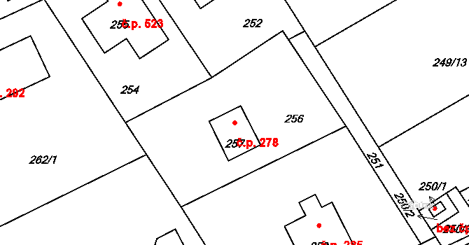 Průhonice 278 na parcele st. 257 v KÚ Hole u Průhonic, Katastrální mapa