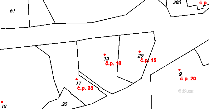 Miskolezy 16, Chvalkovice na parcele st. 19 v KÚ Miskolezy, Katastrální mapa