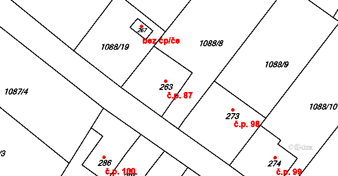 Studnice 87 na parcele st. 263 v KÚ Studnice u Náchoda, Katastrální mapa