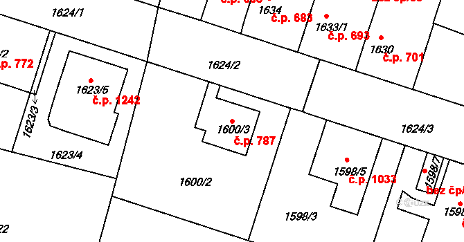 Holice 787 na parcele st. 1600/3 v KÚ Holice v Čechách, Katastrální mapa