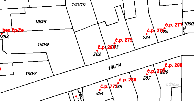 Svítkov 294, Pardubice na parcele st. 282 v KÚ Svítkov, Katastrální mapa