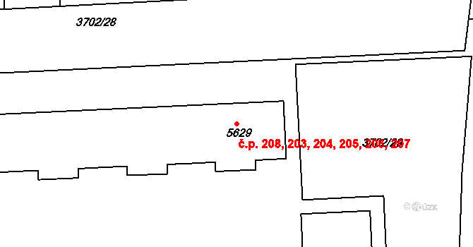 Polabiny 203,204,205,206,207,, Pardubice na parcele st. 5629 v KÚ Pardubice, Katastrální mapa
