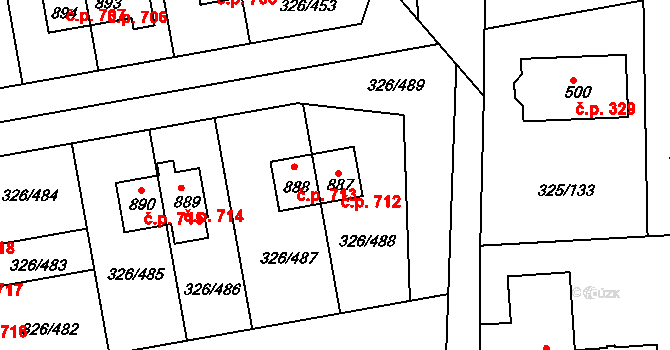 Nehvizdy 712 na parcele st. 887 v KÚ Nehvizdy, Katastrální mapa