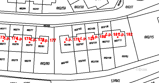 Sedlešovice 179, Nový Šaldorf-Sedlešovice na parcele st. 662/101 v KÚ Sedlešovice, Katastrální mapa