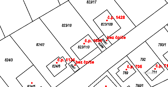 Radotín 1658, Praha na parcele st. 823/110 v KÚ Radotín, Katastrální mapa