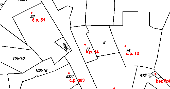 Lhenice 14 na parcele st. 17 v KÚ Lhenice, Katastrální mapa