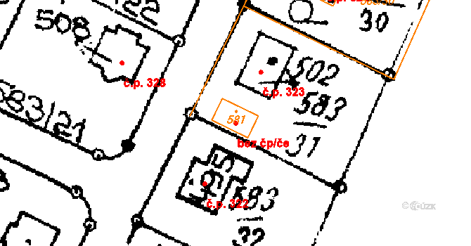 Horní Ředice 88112144 na parcele st. 581 v KÚ Horní Ředice, Katastrální mapa