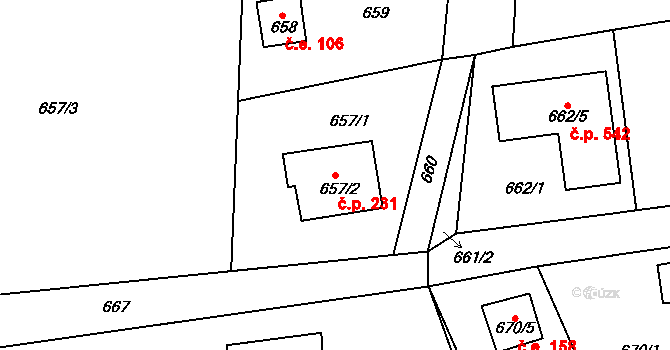 Senec 231, Zruč-Senec na parcele st. 657/2 v KÚ Senec u Plzně, Katastrální mapa
