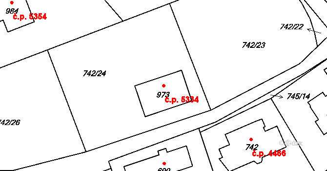 Kokonín 5334, Jablonec nad Nisou na parcele st. 973 v KÚ Kokonín, Katastrální mapa