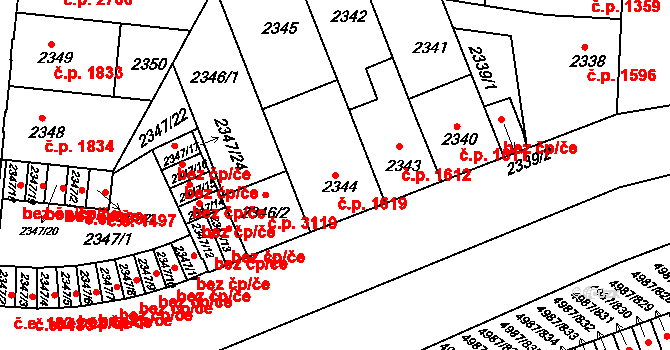 Louny 1619 na parcele st. 2344 v KÚ Louny, Katastrální mapa