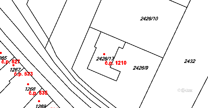Valtice 1210 na parcele st. 2426/17 v KÚ Valtice, Katastrální mapa