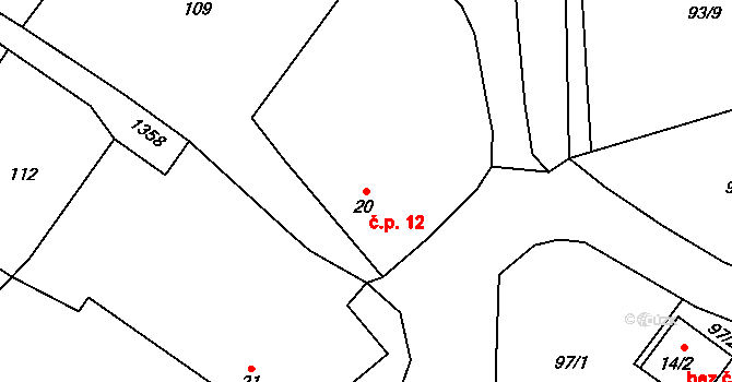 Podmoky 12 na parcele st. 20 v KÚ Podmoky u Golčova Jeníkova, Katastrální mapa