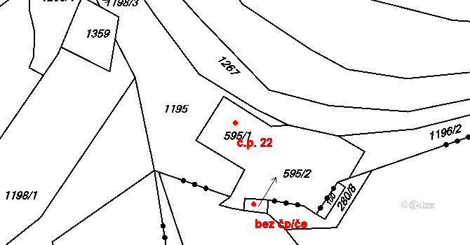 Josefodol 22, Světlá nad Sázavou na parcele st. 595/1 v KÚ Horní Bohušice, Katastrální mapa