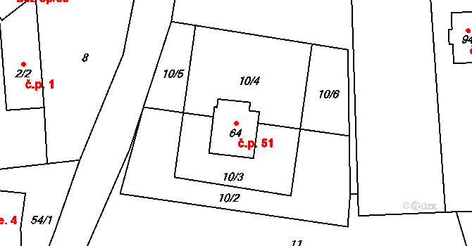 Mileč 51 na parcele st. 64 v KÚ Mileč, Katastrální mapa