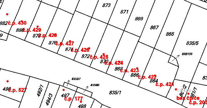Drnholec 424 na parcele st. 870 v KÚ Drnholec, Katastrální mapa