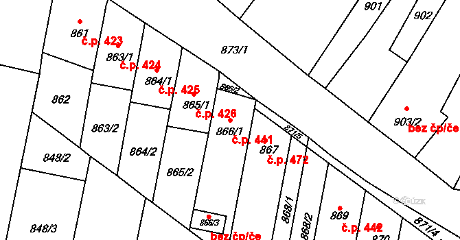 Moravský Žižkov 441 na parcele st. 866/1 v KÚ Moravský Žižkov, Katastrální mapa