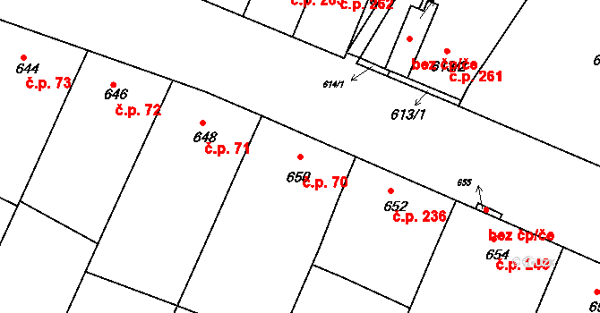 Sedlec 70 na parcele st. 650 v KÚ Sedlec u Mikulova, Katastrální mapa
