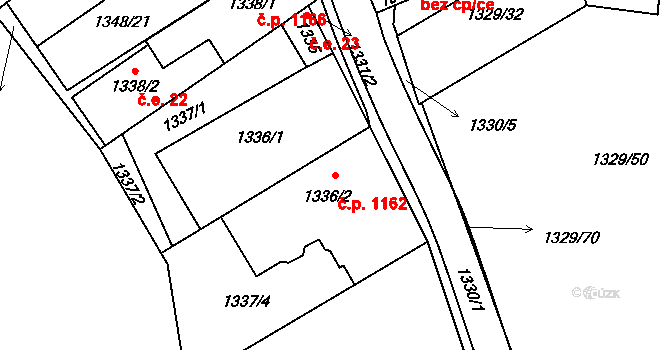Hustopeče 1162 na parcele st. 1336/2 v KÚ Hustopeče u Brna, Katastrální mapa