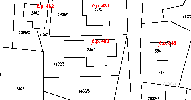 Lačnov 458, Svitavy na parcele st. 2367 v KÚ Moravský Lačnov, Katastrální mapa