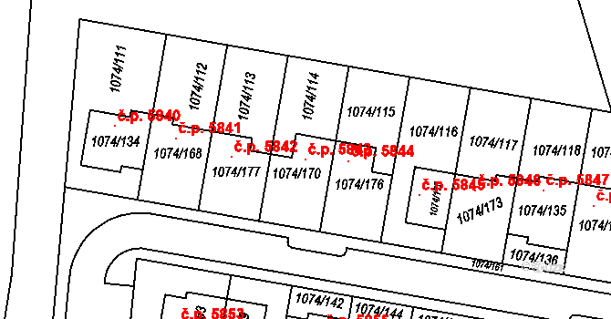 Jihlava 5843 na parcele st. 1074/170 v KÚ Jihlava, Katastrální mapa