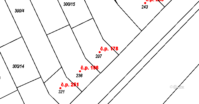 Vrbátky 178 na parcele st. 207 v KÚ Vrbátky, Katastrální mapa