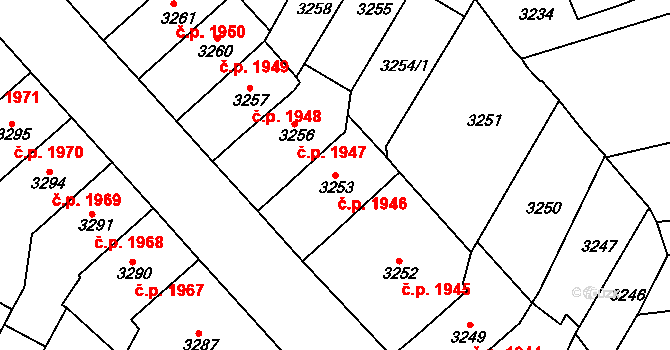 Znojmo 1946 na parcele st. 3253 v KÚ Znojmo-město, Katastrální mapa