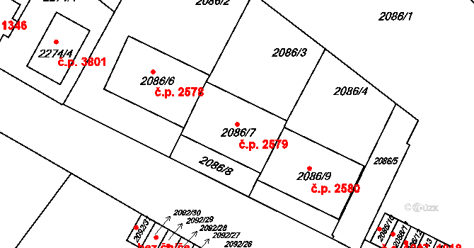 Znojmo 2579 na parcele st. 2086/7 v KÚ Znojmo-město, Katastrální mapa