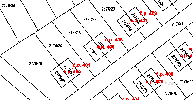Malešovice 403 na parcele st. 2176/82 v KÚ Malešovice, Katastrální mapa