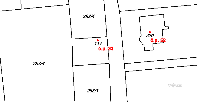 Zavadilka 33, Jizbice na parcele st. 117 v KÚ Jizbice u Nymburka, Katastrální mapa