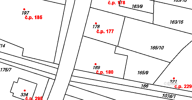 Křinec 180 na parcele st. 189 v KÚ Křinec, Katastrální mapa