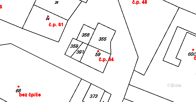 Hospozín 64 na parcele st. 59 v KÚ Hospozín, Katastrální mapa