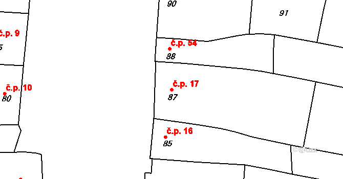 Chomýž 17 na parcele st. 87 v KÚ Chomýž, Katastrální mapa