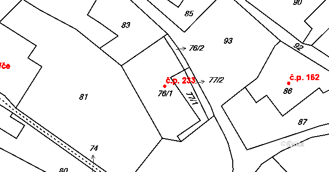 Janovice 233, Rýmařov na parcele st. 76/1 v KÚ Janušov, Katastrální mapa