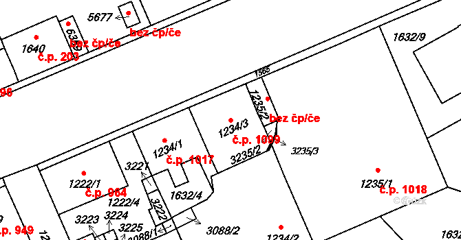 Šumperk 1099 na parcele st. 1234/3 v KÚ Šumperk, Katastrální mapa