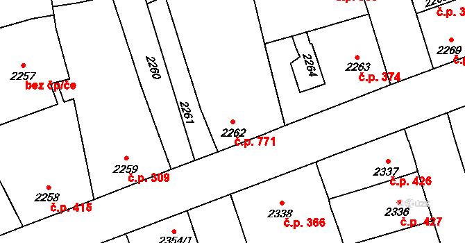 Kročehlavy 771, Kladno na parcele st. 2262 v KÚ Kročehlavy, Katastrální mapa
