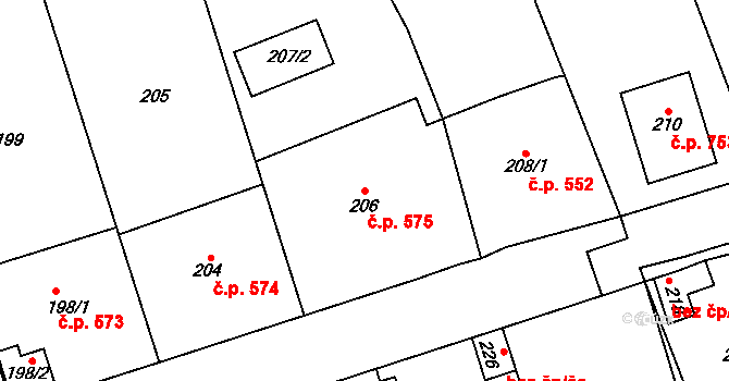 Libušín 575 na parcele st. 206/1 v KÚ Libušín, Katastrální mapa