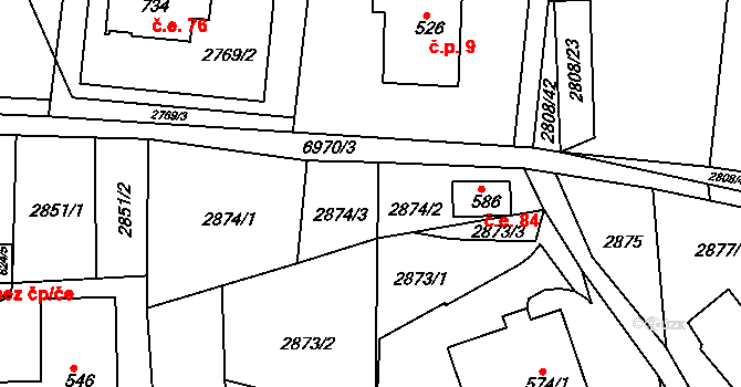 Filipovice 84, Bělá pod Pradědem na parcele st. 586 v KÚ Domašov u Jeseníka, Katastrální mapa