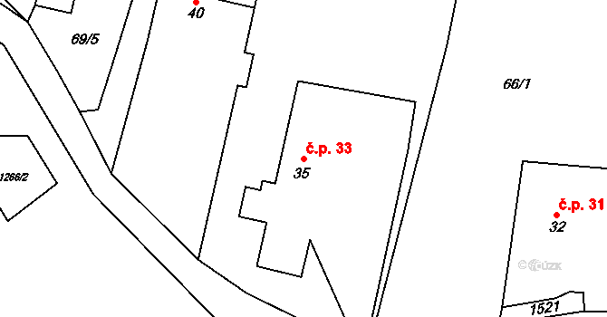 Strahov 33, Horní Kozolupy na parcele st. 35 v KÚ Strahov, Katastrální mapa
