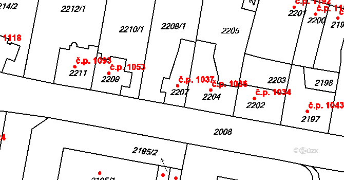 Tachov 1037 na parcele st. 2207 v KÚ Tachov, Katastrální mapa