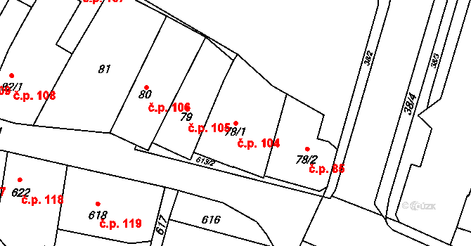 Jilemnice 104 na parcele st. 78/1 v KÚ Jilemnice, Katastrální mapa
