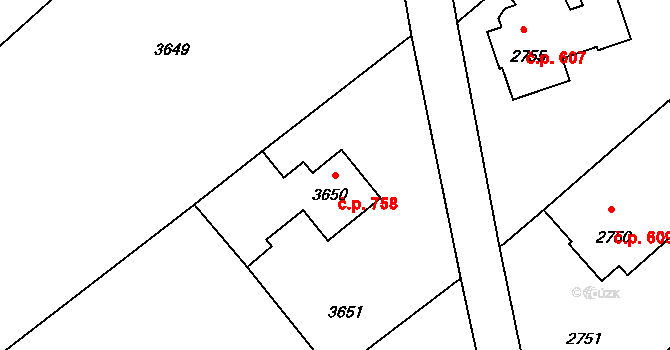 Lazy 758, Orlová na parcele st. 3650 v KÚ Lazy u Orlové, Katastrální mapa
