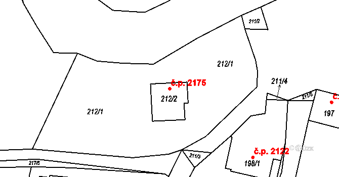 Rožnov pod Radhoštěm 2175 na parcele st. 212/2 v KÚ Hážovice, Katastrální mapa