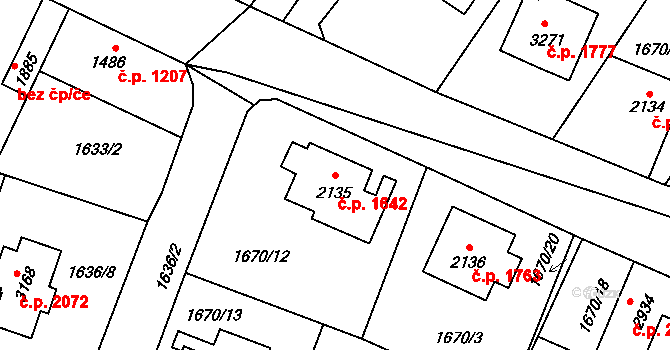 Hořice 1642 na parcele st. 2135 v KÚ Hořice v Podkrkonoší, Katastrální mapa