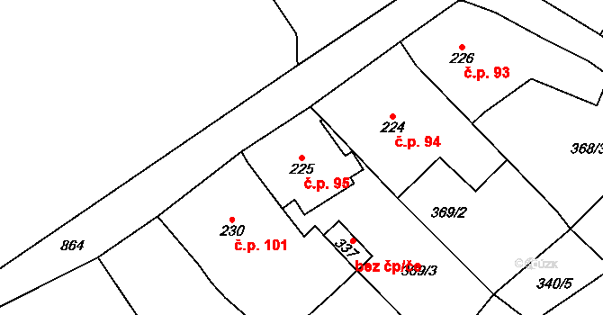 Děčín XXVII-Březiny 95, Děčín na parcele st. 225 v KÚ Březiny u Děčína, Katastrální mapa