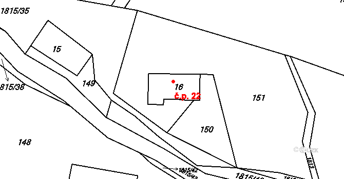 Dolní Heřmanice 22, Horní Heřmanice na parcele st. 16 v KÚ Dolní Heřmanice v Čechách, Katastrální mapa