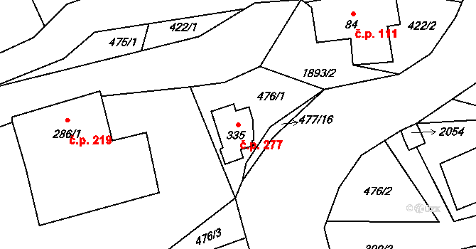 Jamné nad Orlicí 277 na parcele st. 335 v KÚ Jamné nad Orlicí, Katastrální mapa