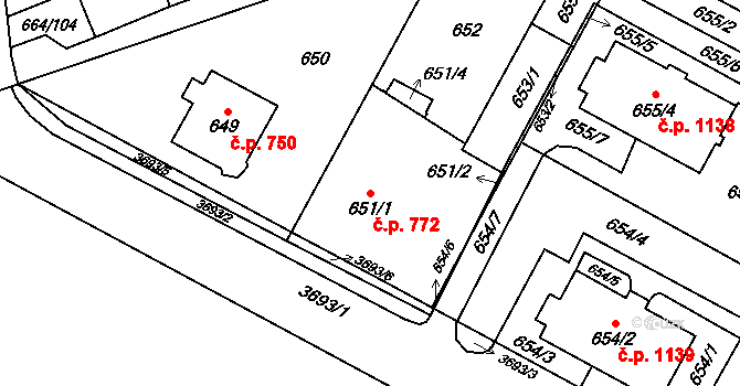 Žamberk 772 na parcele st. 651/1 v KÚ Žamberk, Katastrální mapa