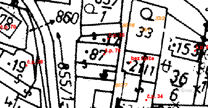 Škvořetice 76 na parcele st. 87 v KÚ Škvořetice, Katastrální mapa